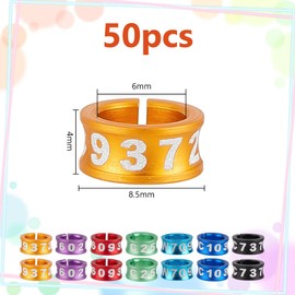 DELORIGIN 50pcs Bird Foot Ring Open Aluminum Alloy Split Ring Bird Leg Rings with Serial Number Identification Pigeon Training Ring Tags for Hibiscus Birds Parrots Peonies Pigeons Doves