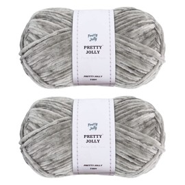 Pretty Jolly 2 Knäuel, weiches Chenille-Garn, Samtgarn, ausgefallenes Garn zum Häkeln, Weben, DIY, Basteln, Deckengarn zum Stricken, insgesamt 2 × 255 m (2 × 279 m, 2 × 150 g), Hellgrau