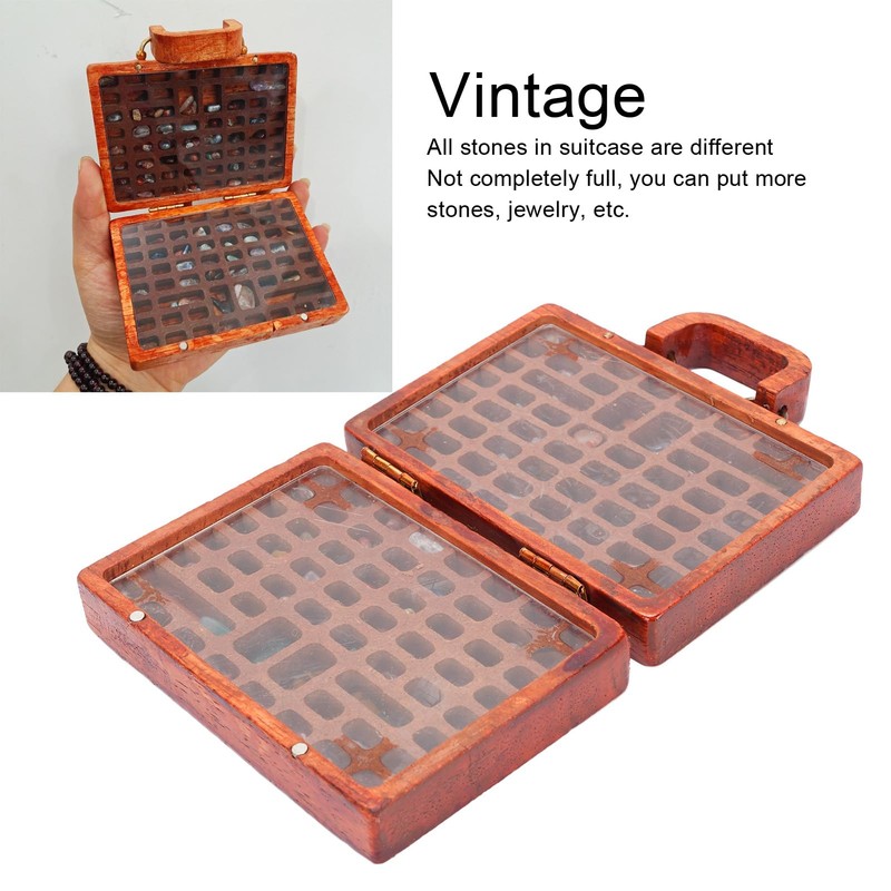 Buachois Rock Display Case 118 Grid Collection Box Wooden Stones