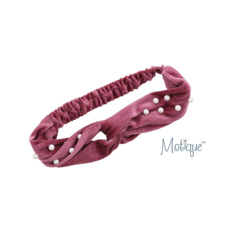 Motique Accessories Velvet Knot Headwrap with Pearls for Women and