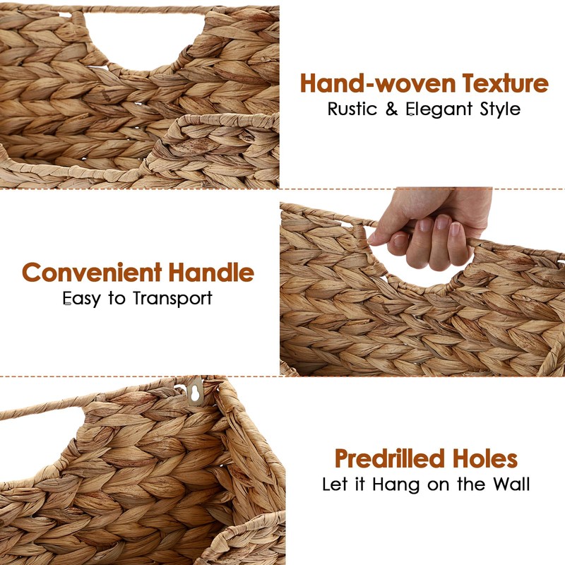 BTSKY Woven Hanging Magazine Holder, Water Hyacinth Magazine Basket, Wall