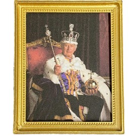 Dollhouse King Charles III Coronation Portrait Picture Royal Family Gold Frame