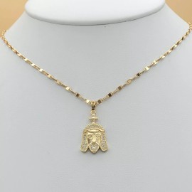 JEYFEL XP 18K Gold Plated Cz Jesus Face Pendant Hip-Hop 18" Chain Necklace. Oro Laminado
