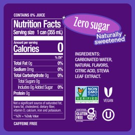 Zevia Zero Sugar Soda, Grape, 12 oz Cans (24-Pack) – Naturally Sweetened, Zero Calorie Sugar Free Soda - Non-GMO Project Verified, Gluten-Free, Vegan