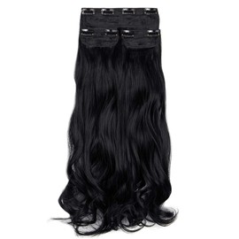 Clip in Hair Extensions 3Pcs 8Clips Curly Wavy Thick Full Head Double Weft Clip on Synthetic Hair Extension Wavy Hairpieces for Women (24" Dark Black)