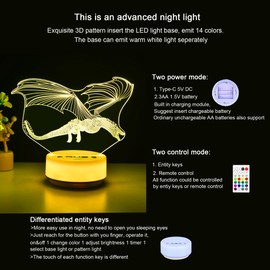 HHYODREAM 2 Gen Dragon Lamp Dragon Night Light for Kids, with Entity Keys & Remote Control 14 Colors Kids Lamp as a Pefect Gifts for Boys and Girls