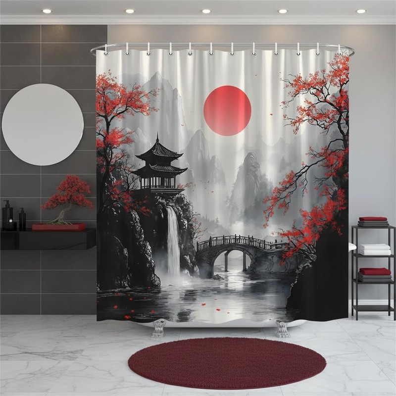 EUBTPA Japanese Ink Painting Shower Curtain Polyester 70X70 Inch