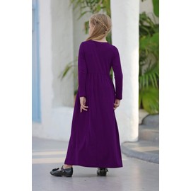 GORLYA Girls Long Sleeve Modest Casual Maxi Dress 4-14Y(Purple,12Y)