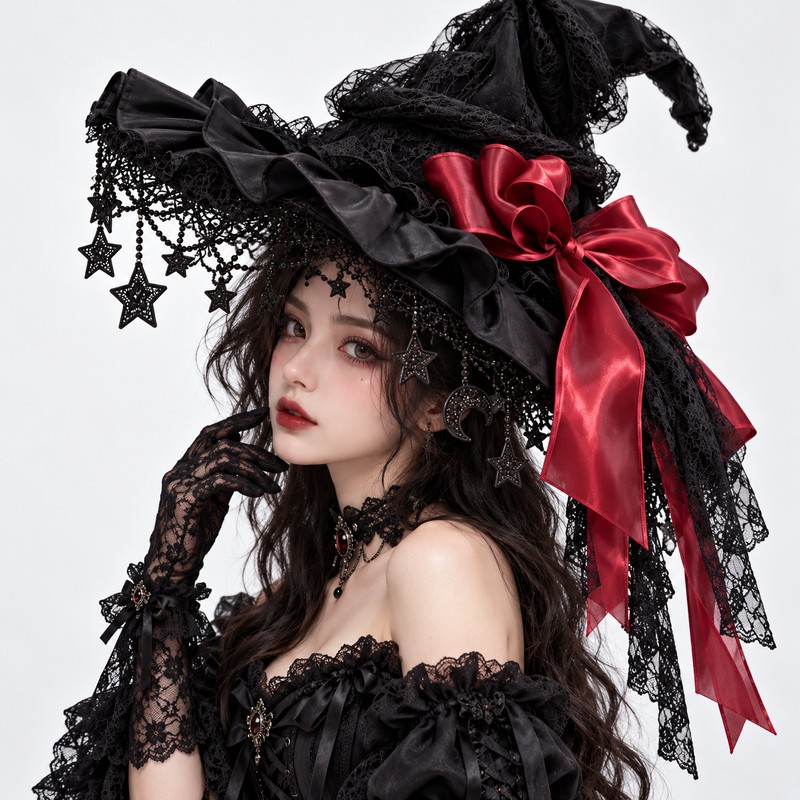 Lace Velvet Witch Hat for Halloween Costumes – Gothic Moon
