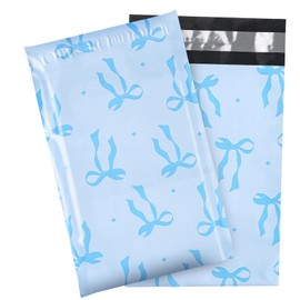 RUSPEPA 100 Pcs Blue Bow Poly Mailer, Cute Bowknot Waterproof Shipping Mailers, Heavy Duty Self Adhesive Shipping Bags for Large Mailing Envelopes Bulk Tear Resistant Packaging, 6 x 9 Inches
