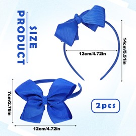 2 Pcs Blue Headband With Bow Royal Blue Big Hair Bows Blue Hair Headband Grosgrain Ribbon Blue Headbands for Women Girls