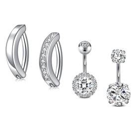 JFORYOU 1/4 Inch Short Belly Button Rings 14G 6mm Stainless Steel Short Belly Navel Button Rings for Women Men, Silver