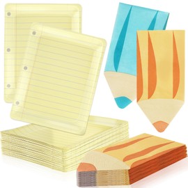 OuMuaMua 100Pcs Back to School Notebook Plates with Pencil Napkins First Day of School Party Supplies Disposable Decorative Paper Plates for Graduation Preschool Kindergarten Table Decor, Serves 50