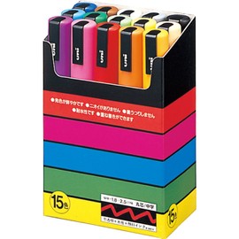 Mitsubishi Pencil PC5M15C Posca Water Based Pen, Medium Point, Round Tip, 15 Colors, Japan