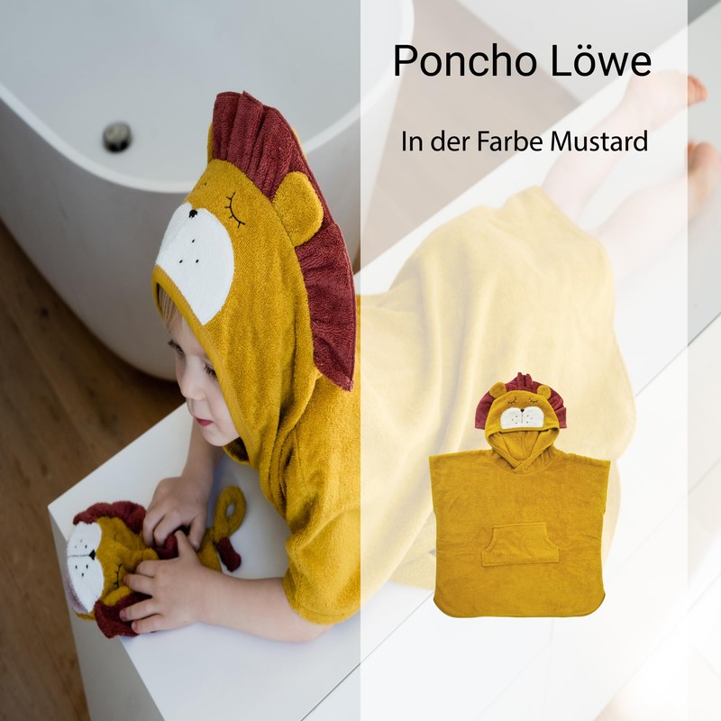 kikadu Poncho Lion - Children's Towel with Animal Face Made
