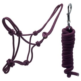 Horse Rope Halter Stiff Polyester Training Halter With Matching Lead Rope For Horses Multiple (Full, Burgundy)