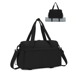 Small Gym Bag, Mini Gym Bag with Yoga Mat Holder & Wet Compartment, Black