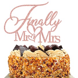 Finally Mr&Mrs - Decoración para tartas de boda, decoración elegante para aniversario de boda, fiesta romántica, decoración para tartas (oro rosa)