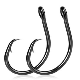 9KM DWLIFE Fishing Hooks Circle Hooks 4X Strong Fish Hook,High Carbon Steel Non-Offset Closed Eye Wide Gap for Catfish Striped Bass Salmon Fresh and Saltwater 25pcs 1#