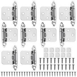 LEONTOOL 10 Pack(5Pairs) Cabinet Hinges Brushed Nickel for Flush Mount Kitchen Cabinets Doors, Self Closing Hinge with Door Bumper, 1/2" Overlay (Variable) Face Frame Semi-Concealed Cupboard Hinges