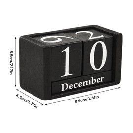 Vintage Wooden Cubes Calendar, Wood Block Perpetual Calendar Daily Desktop Month Date Display, Reusable Black DIY Yearly Planner for Home Office Decoration