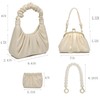 4pcs Women-Handbag with Purse Gabbi-Ruched-Hobo-Bag Set - Beige