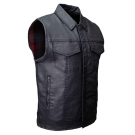 Milwaukee Leather MDM3030 Men’s Black Waxy Coated Denim Club Style Motorcycle Rider Vest w/Shirt Collar - X-Large