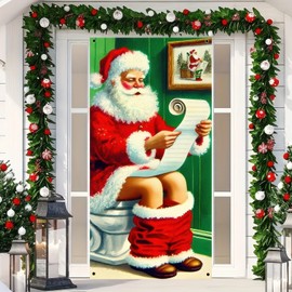 Christmas Door Cover Decorations - Merry Christmas Santa Claus Front Door Banner, Xmas Hanging Porch Sign Backdrop for Holiday Gifts, Indoor/Outdoor New Year Supplies