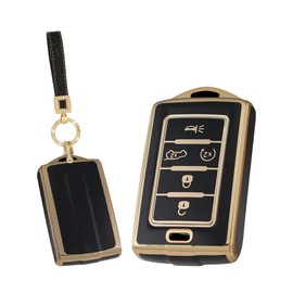 TECART Key Fob Cover with Keychain TPU Car Key Case Shell Protection 5 Buttons Fit for Jeep | Grand Cherokee | Wagoneer | Grand Cherokee L | 2021 2022 2023 | Accessories Black