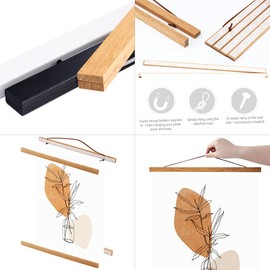 Sanauto 4 Pack A4 Poster Frame Hangers 21cm, Magnetic Wooden Poster Hanger Rails Magnet Frame Hanging Kit for 21x30 20x16 Landscape Large Size Wall Map (21cm, Teak, 4 Packs)