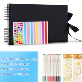 BEBPAEGUN Scrapbook Photo Album 80 Black Pages Album Photo Scrapbooking, DIY Scrapbook Kit Memory Books Guestbooks Wedding Photo Album, With 12 Metal Pens, Photo Corners, Stickers & Templates