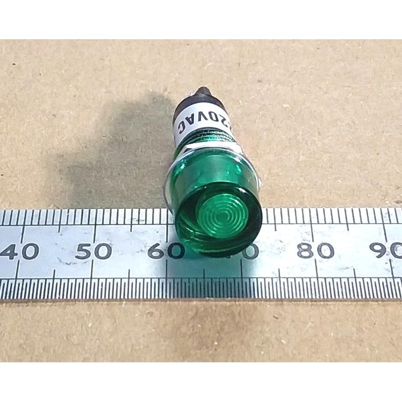 12mm Round Neon Panel Indicator Light 220-250 VAC Mains (GREEN)