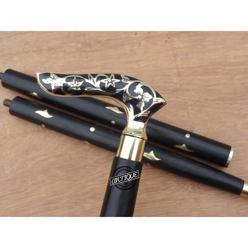 Brass Handle Victorian Telescope Foldable Wooden Walking Stick Cane Ideal