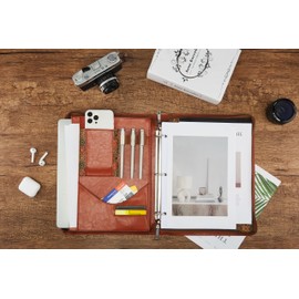 Vegan Leather Portfolio, Brown leather Padfolio, 10x13.5 inch briefcase with 3 Ring Binder, Faux leather Portfolio fit for A4 Letter Size notepad, Leather padfolio for Men and Women