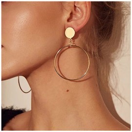 Inateannal Boho Exaggerated Circle Hoop Earrings Large Circle Dangle Hoop Earrings Geometric Round Circle Coin Stud Earrings Gold Open Circle Studs Earrings Jewelry for Women and Girls