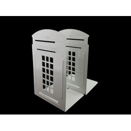 1 Pair Nostalgic London Telephone Booth Bookends British Style Metal Bookends for Shelves Library Bookends Book End Gifts (White)
