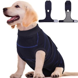 Kuoser Dog Surgery Suit Female Spay, Soft Dog Recovery Suit Male Neuter Anti Licking Dog Onesie E-Collar & Cone Alternative, Breathable Dog Surgical Suit for Surgery Recovery, Blue Strips S
