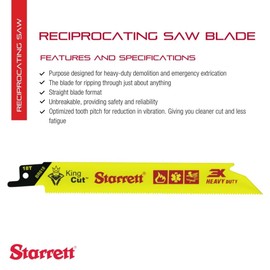 Starrett BR618-2 Bi-Metal Unique Straight King Cut Fire, Rescue and Demolition Reciprocating Saw Blade, 0.035" Thick, 18 TPI, 6" Length x 3/4" Width, Fluorescent Yellow (Pack of 2)