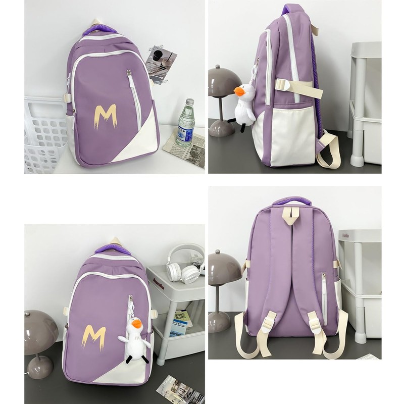 Fashion Backpack with Letter M Design, School Supplies Aesthetic Book