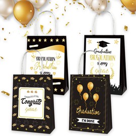 12 Pieces 2024 Graduation Gift Bags Graduation Favor Treat Bags Graduation Party Candy Gifts Bags with Handles, Gold Black Goodie Candy Treat Bags Class of 2024 Senior Year Party Decoration Supplies