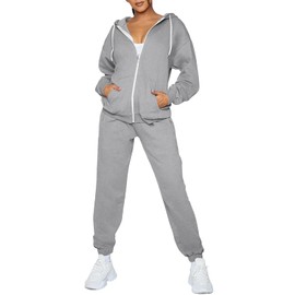 TOLENY Women's Sweatsuit Outfit 2 Piece Workout Sets Full Zipper Sweatshirt and Long Pants Tracksuit Gray S