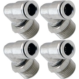 Vixen Air 1/2" NPT Male to Push to Connect (PTC) for 3/8" OD Hose Swivel Elbow - Bundle of four fittings VXA2123-4