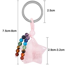 KYEYGWO Crystal Star Keychain for Women, 7 Chakra Stone Keyring Decor Pentagram Pocket Pendant Lucky Star Pendant Lanyard Keychain
