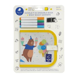 Jaq Jaq Bird 1108076 Wipe Clean Chalk Colouring Book, Mini Colouring Book Bear with 4 Wishy Washy Pens, for Children from 3 Years, Reusable Drawing Board for Home and Travel