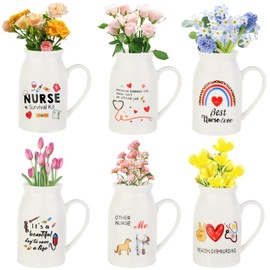 6 Pieces Nurse Appreciation Gift Nurse Ceramic Vase with Small Handle Rainbow Flower Vases Thank You Nurse Gifts for Women Best Nurse Gift (Plant Not Included)
