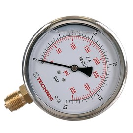 Pressure Gauge Glycerine 0-25 Bar / 350 PSI 100 mm 1/2 Inch Pressure Gauge
