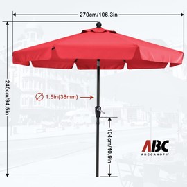 ABCCANOPY Patio Umbrella 9ft - Outdoor Table Umbrella with Push Button Tilt and Crank, 8 Ribs Umbrella for Patio Pool Garden Deck (Red)