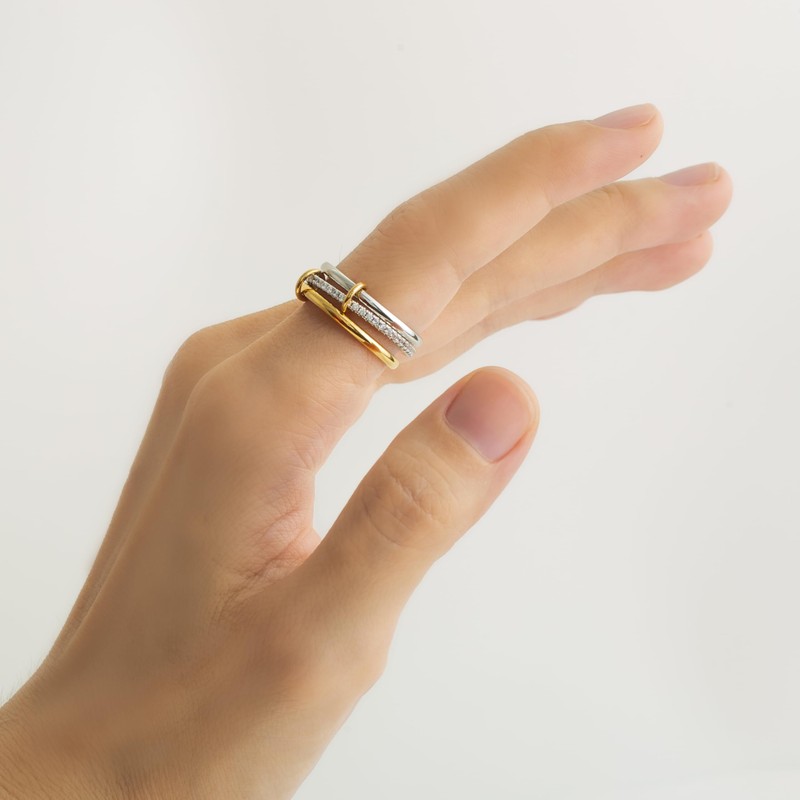 HOLINSE Stackable Rings for Women, Multicolored Connected Ring Set, Gold