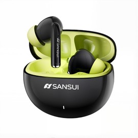 SANSUI Earbuds Wireless Bluetooth 6.0 Noise Cancelling Earbuds,ANC Noise Cancelling IPX4 Waterproof Stereo Headphones,up to 20 Hours of Battery Life,Deeper Bass,W59 (Black Green)