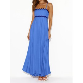 PRETTYGARDEN Womens Spaghetti Strap Maxi Dresses 2025 Summer Casual Sleeveless Smocked Boho A Line Long Flowy Beach Sundress(Blue,Medium)